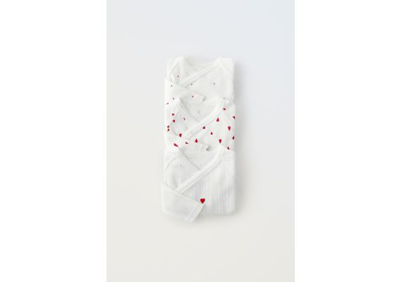 Zara Pack of three kimono neck heart bodysuits , Цвет: Белый, Размер: 0-0 месяцев (50 см)