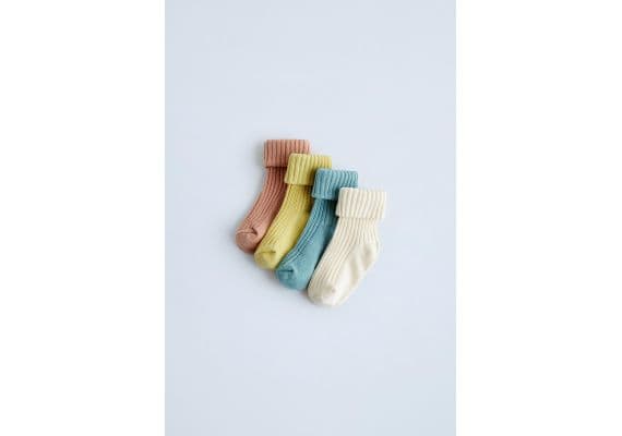 Zara Pack of 4 coloured socks - упаковка из четырех пар цветных носков с отворотами, Цвет: С принтом, Размер: 0-1 месяцев (10 см), изображение 3