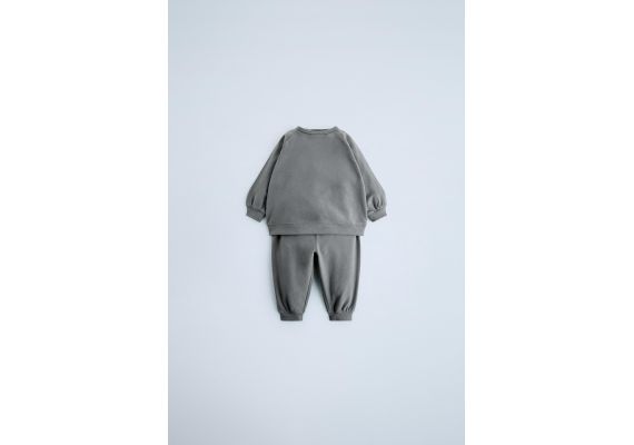 Zara   plain plush slogan sweatshirt and trousers co ord , Цвет: Серый, Размер: 3-6 месяцев (68 см)