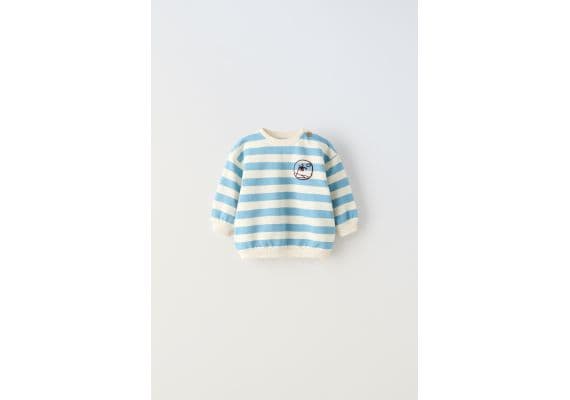 Zara Полосатая толстовка с флокированной вышивкой , Цвет: multicolor, Размер: 3-6 месяцев (68 см)