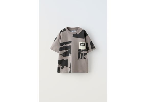 Zara Футболка с биркой нашивкой , Цвет: Серый, Размер: 6-7 лет (120 см)