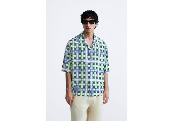 Zara рубашка в клетку с вырезом CHECK PRINT SHIRT, Цвет: Синий, Размер: S (US S), изображение 2