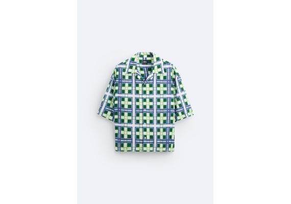 Zara рубашка в клетку с вырезом CHECK PRINT SHIRT, Цвет: Синий, Размер: S (US S), изображение 7