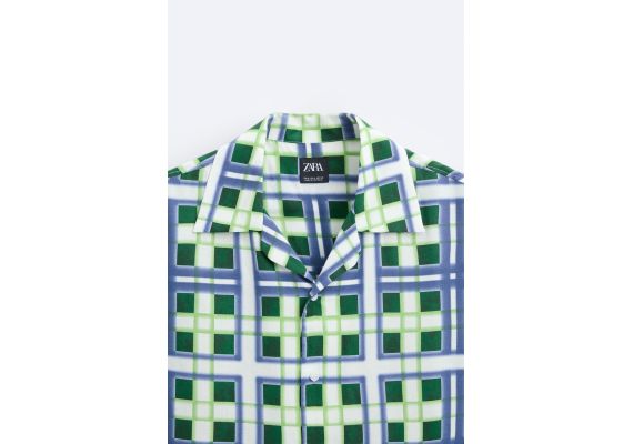 Zara рубашка в клетку с вырезом CHECK PRINT SHIRT, Цвет: Синий, Размер: S (US S), изображение 9