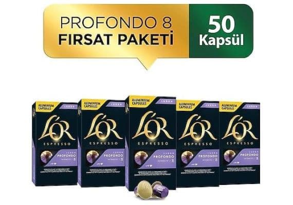 L'Or -lungo Proforond-Intensity 8-Nespresso Compatible Capsule Coffee Pack 10 x 5 пакетов (50 штук)