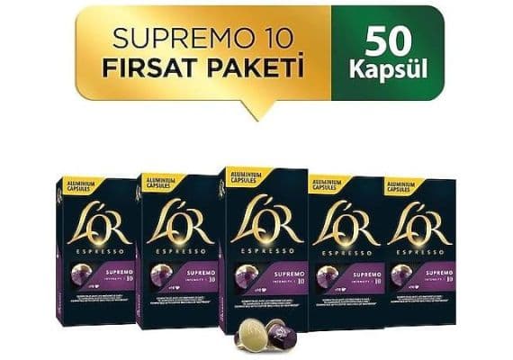 L'Or - Supremo - Интенсивность 10 - Nespresso Compatible Capsule Coffee Pack 10 x 5 пакетов (50 штук)