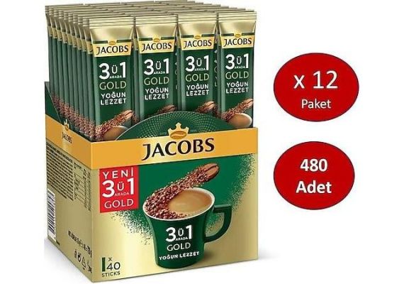 Jacobs 3ü1 В то же время, золотой кофе, интенсивный аромат 480 штук (40 x 12 упаковок)