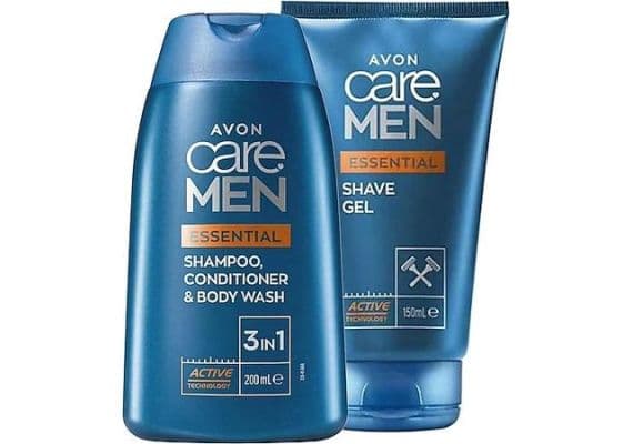 Пакет Avon Care Men Essential: Гель для бритья и шампунь 3 в 1, крем для ухода и гель для душа