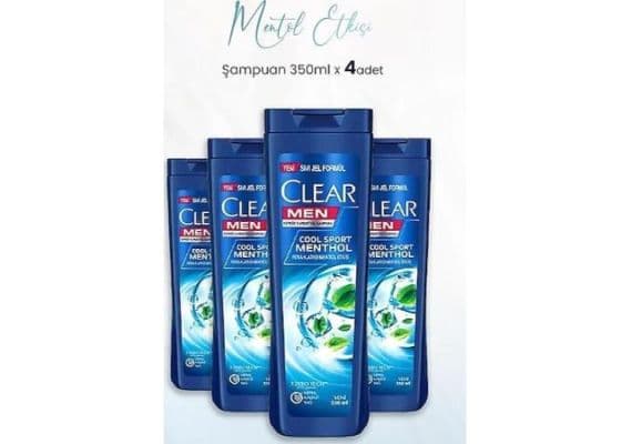 Шампунь против перхоти Clear Men Cool Sport с ментолом, 350 ml, 4 штуки