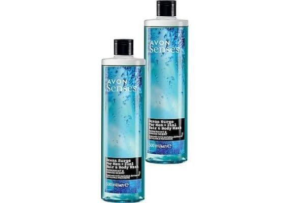 Набор из двух Avon Senses Ocean Surge - Гель для душа для мужчин с ароматом мяты и моря для волос и тела, 500 мл.