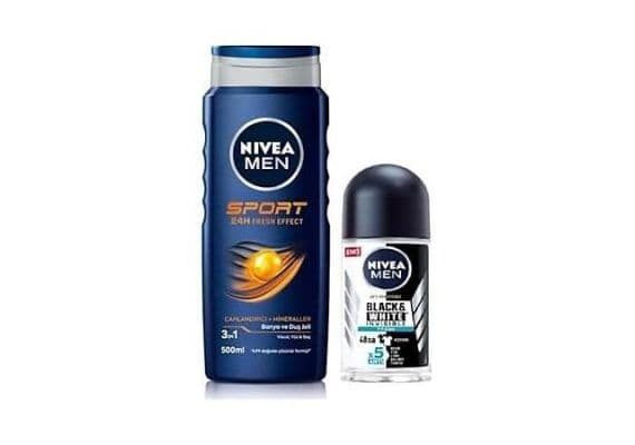 Nivea Men Sport Гель для душа 500 мл + Невидимый черно-белый свежий мужской роликовый дезодорант 50 мл