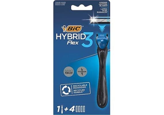 Bic Flex3 Бритва Hybrid с 3 лезвиями, 1 ручка и 4 картриджа