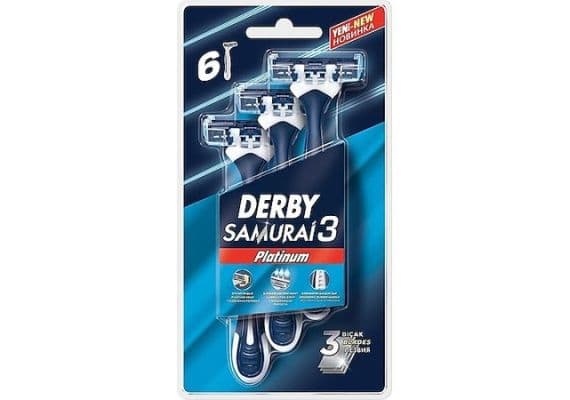 Derby Samurai Platinum 3-лезвийные бритвенные станки, 6 штук