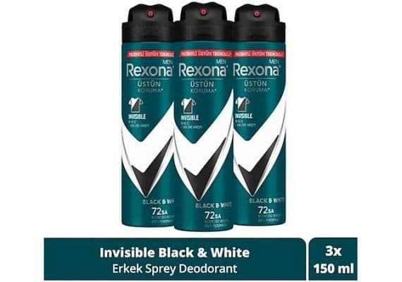 Дезодорант-спрей для мужчин Rexona Men Invisible Black & White, 72 часа бесперебойной превосходной защиты, 150 мл х3