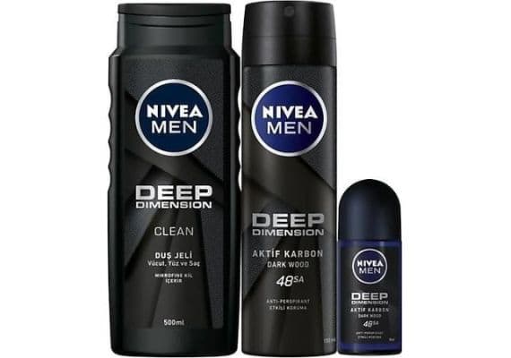 Nivea Men Deep Dimension Набор для личной гигиены для мужчин, гель для душа 500 мл, дезодорант 150 мл, роликовый дезодорант 50 мл.