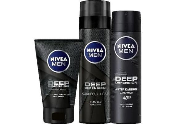 Nivea Men Deep Dimension Мужской набор по уходу за собой, дезодорант 150 мл, бритва 200 мл и гель для лица и бороды.