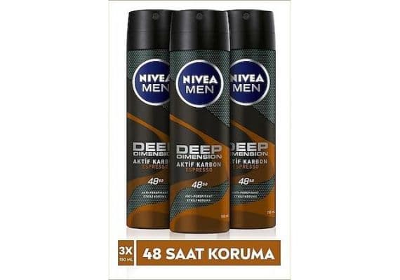 Nivea Men Deep Dimension Espresso Мужской Дезодорант 150 мл X3 Штук, 48-часовая Антиперспирантная Защита