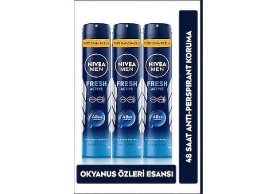 NIVEA MEN Мужской спрей-дезодорант Fresh Active, 48 часов защиты от пота, 200 мл х 3 штуки