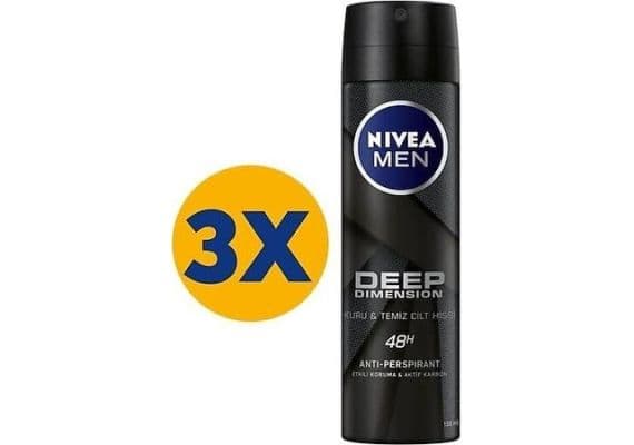 Nivea Men Глубокое Измерение Активированный Уголь 150 мл 3 Штуки Дезодорант в Спрее