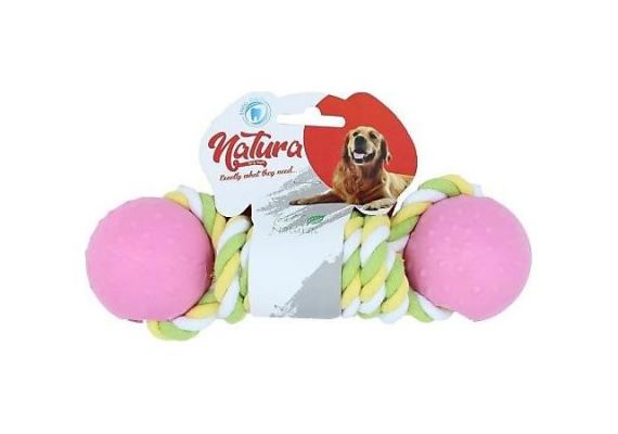 Двойной пластиковый мяч для собак с веревкой Natura Pet, 31 см
