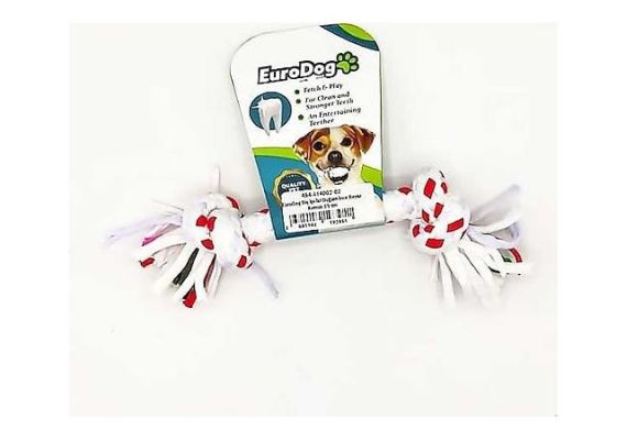 Eurodog Двухузловой 15 см красно-белый тонкий веревка для чистки зубов