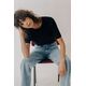 Zara Футболка из хлопковой пряжи с финишной обработкой ферментами, Цвет: Черный, Размер: XS