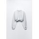 Zara Основной обрезанный хлопковый свитшот , Цвет: Серый, Размер: L