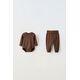 Zara Расцветка: plain ribbed bodysuit and joggers pack , Цвет: Коричневый, Размер: 0-1 месяцев (56 см)