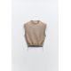 Zara Вязаный топ с контрастной строчкой , Цвет: Коричневый, Размер: XS