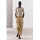 Zara Футболка из смеси хлопка и льна, Цвет: Коричневый, Размер: L
