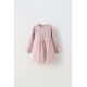 Zara Платье из трикотажа с круглым вырезом и длинными рукавами, Цвет: Розовый, Размер: 1½ лет (86 см)