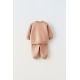 Zara Двойной костюм из кофты с длинным рукавом и брюк, Цвет: Розовый, Размер: 1-3 месяцев (62 см)