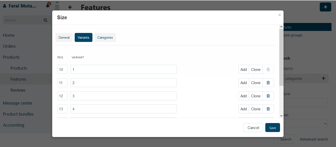 Features - variants