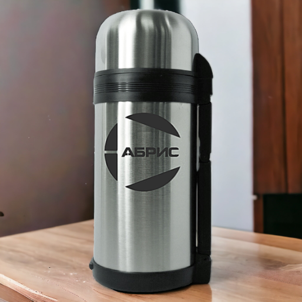 Лазерная гравировка не термосе логотипа АБРИС