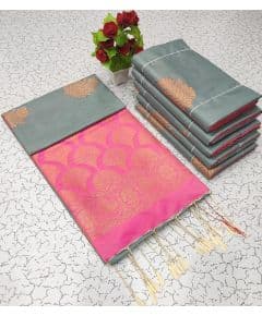 - Grey & Pink Soft Silk Saree - image 3 | Saree Palace Germany | Bazaa