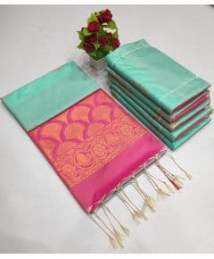 - Pastle Blue with Baby Pink Soft Silk Saree - image 3 | Saree Palace Germany | Bazaa