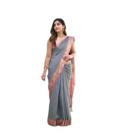 - Grey Tissue Silk Cotton Saree - image 3 | Saree Palace Germany | Bazaa