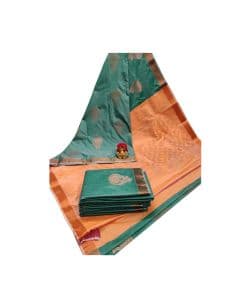 - Peacock Green & Orange Semi Silk Saree - image 3 | Saree Palace Germany | Bazaa