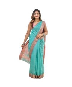 - Sky Blue Tissue Silk Cotton Saree - image 3 | Saree Palace Germany | Bazaa