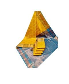 - Yellow & Golden Sea Blue Semi SIlk Saree - image 3 | Saree Palace Germany | Bazaa