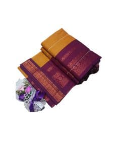 - Yellow & Violet Soft Cotton Pattu Saree - image 3 | Saree Palace Germany | Bazaa