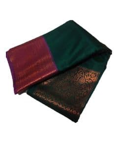 - Dark Green & Pink Half Silk Saree - image 3 | Saree Palace Germany | Bazaa