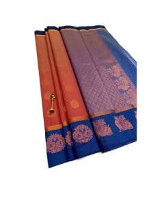 - First quality kottanchi reddish orange sarees With big navy blue border and contrast pallu &blouse - image 3 | Princess Fashion | Bazaa