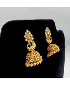 - Gold Plated Peacock Polki Kundan Jhumka with pearls - image 3 | Vastraany | Bazaa