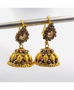 - Gold Plated Polki Kundan Jhumka - image 4 | Vastraany | Bazaa