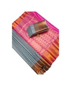 - Pink and ash Bridal soft silk sarees with contrast blouse and pallu - image 3 | Princess Fashion | Bazaa