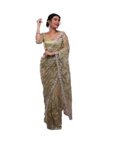 - Pista green stone work net saree - image 9 | Saree Palace Germany | Bazaa