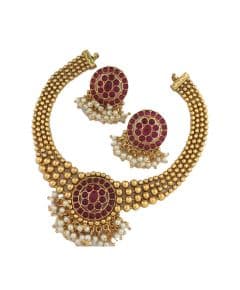 - Red Stone Kundan Necklace Set - image 3 | Saree Palace Germany | Bazaa