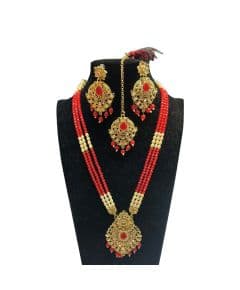 - Stone Work Necklace Set in Red - image 3 | Saree Palace Germany | Bazaa