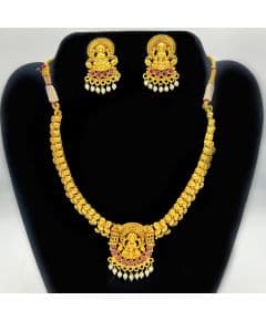 - Temple Gold Plated Necklace with Goddess Lakshmi design - image 3 | Vastraany | Bazaa